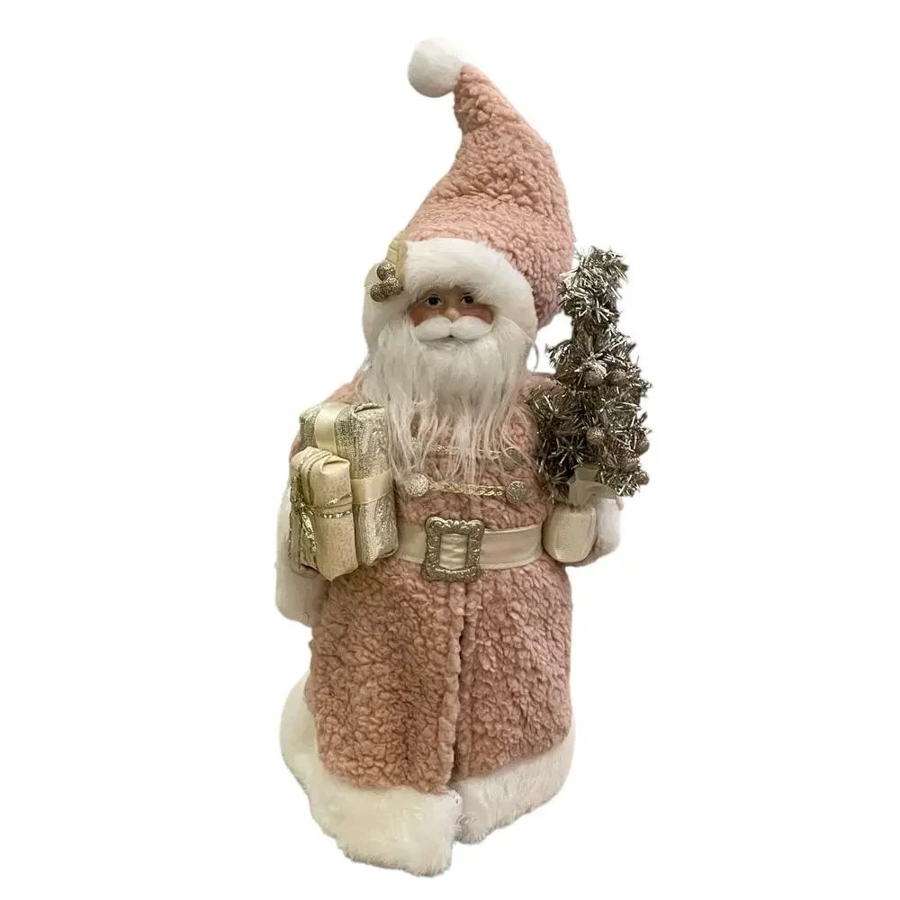 Christmas Santa Figurine 18in Pink Gold and Silver 34th & Pine Holiday Decor New